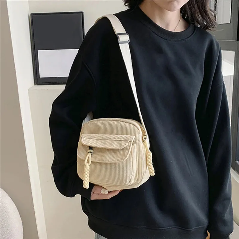 🎀 Adorable Corduroy Crossbody Cutie 👜✨ Small Square Shoulder Bag for Trendy Adventures 🎉