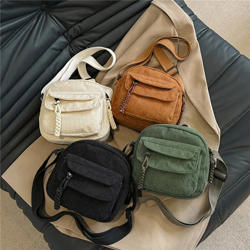 🎀 Adorable Corduroy Crossbody Cutie 👜✨ Small Square Shoulder Bag for Trendy Adventures 🎉