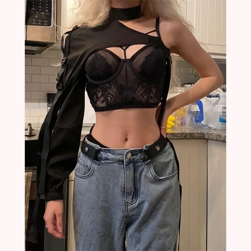 [ @vintage_venom_  ] "REFLECTIVE SINGLE SLEEVE" BLOUSE N090207