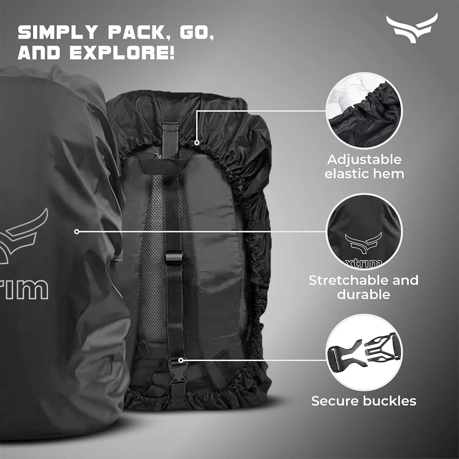 100% Rain & Dust Proof Protector for 30L to 40L Backpacks, Rain Cover for Bags with Storage Pouch, Rain Cover for School Bags, Rain Cover, Specially for Trekking & Camping (Black)