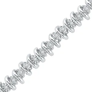 10K White Gold Womens Round Diamond Studded Tennis Bracelet 1/4 Cttw