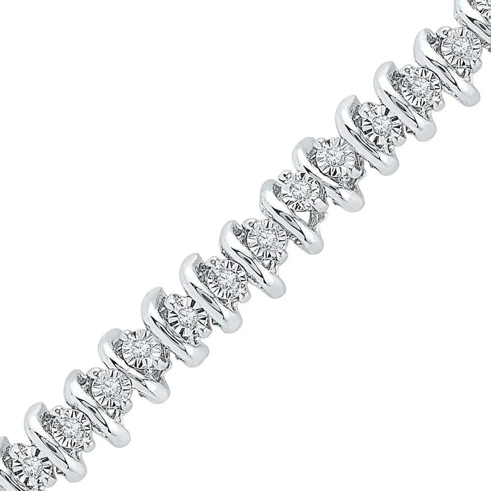 10K White Gold Womens Round Diamond Studded Tennis Bracelet 1/4 Cttw