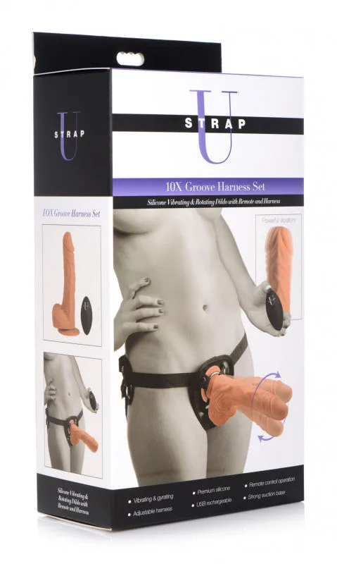 10x Groove Harness With Vibrating & Rotating  - Flesh