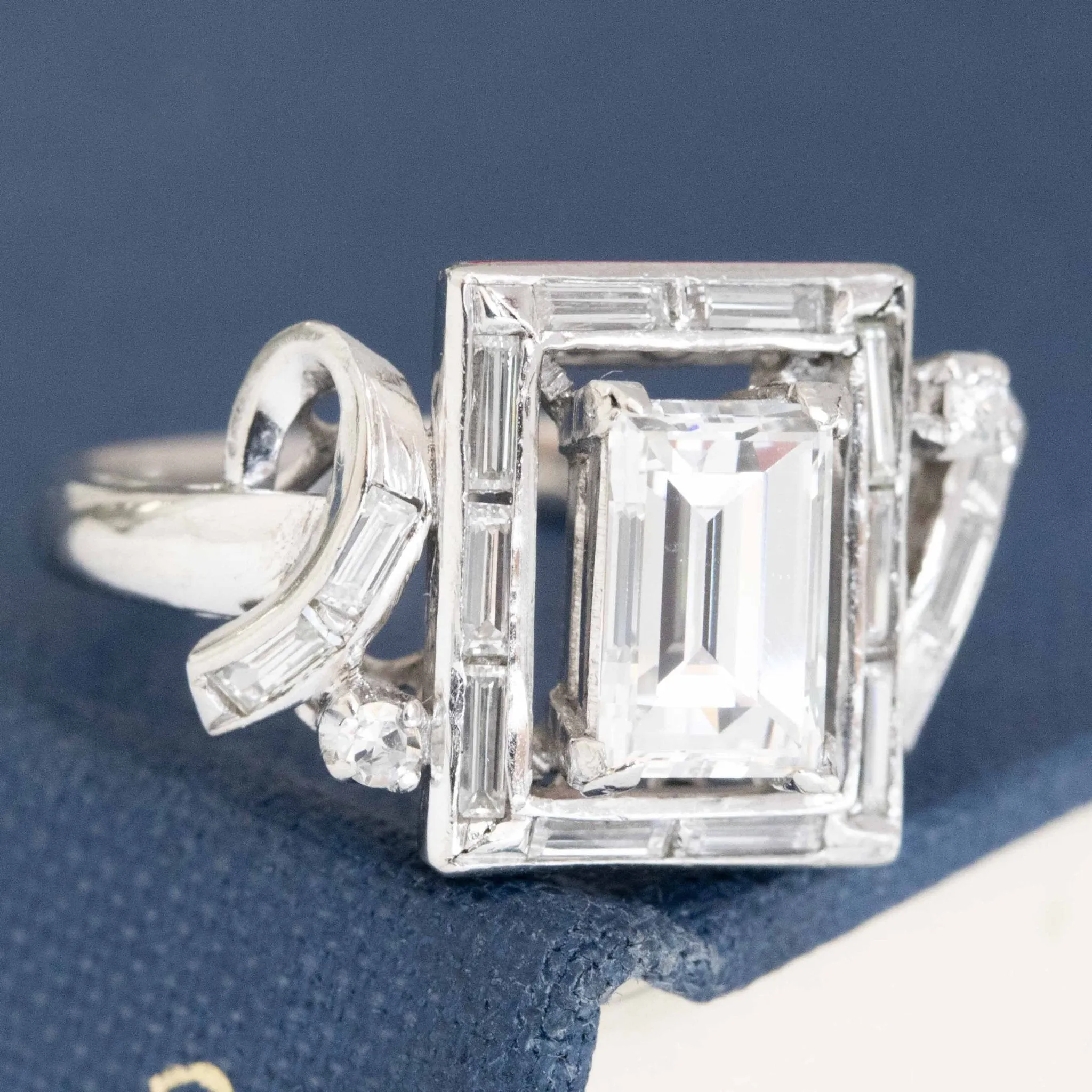 1.39ctw Fancy Emerald Cut Diamond Frame Ring