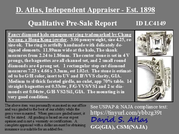 1.39ctw Fancy Emerald Cut Diamond Frame Ring