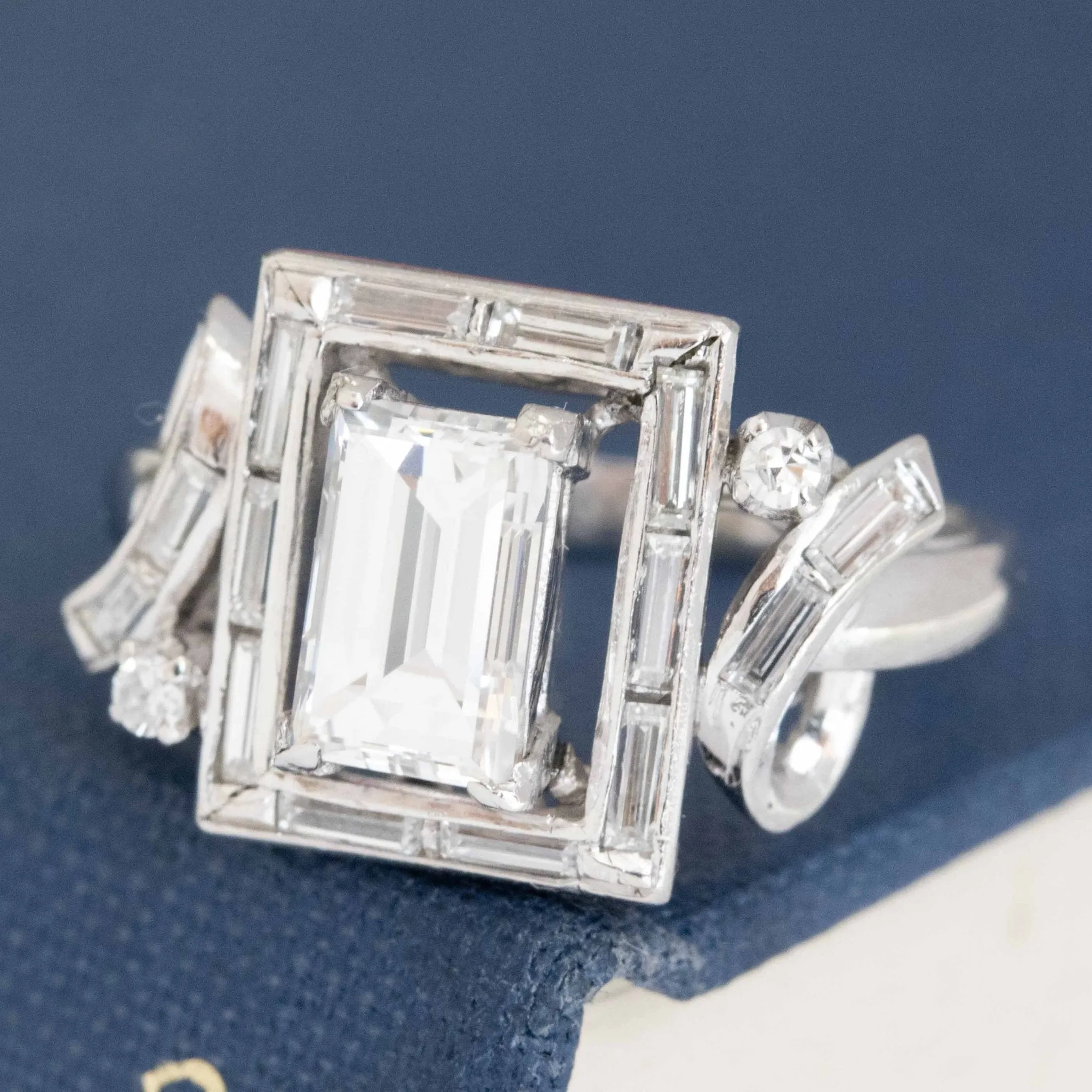 1.39ctw Fancy Emerald Cut Diamond Frame Ring