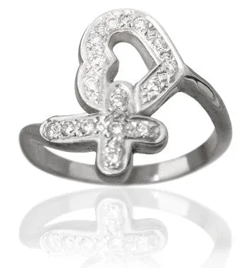 14KT White Gold Diamond Pave Protected Heart Purity Ring