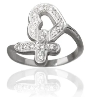14KT White Gold Diamond Pave Protected Heart Purity Ring