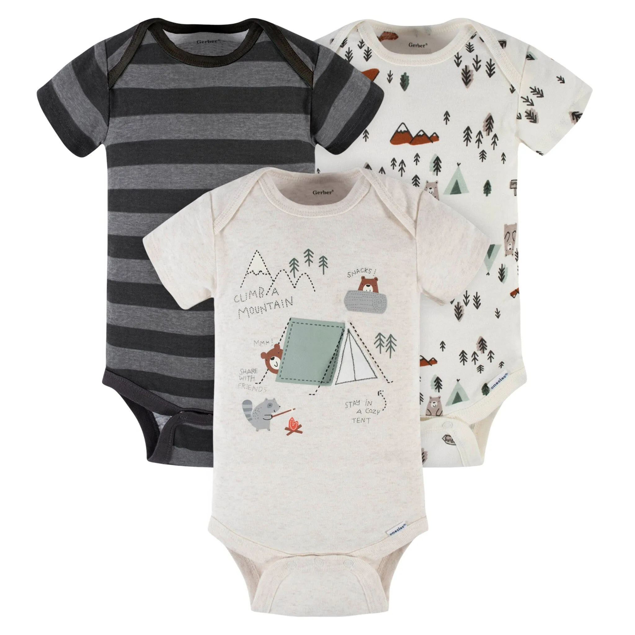 3-Pack Baby Boys Camping Adventure Short Sleeve Onesies® Bodysuits