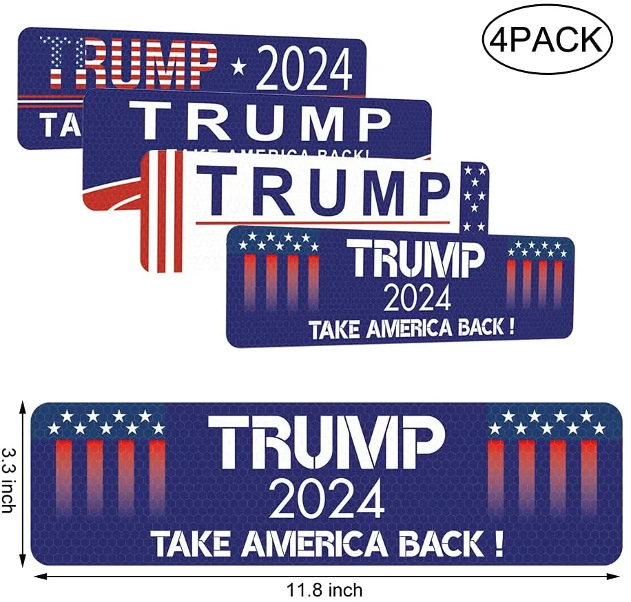 4 Pack Reflective Trump 2024 Car Magnet Stickers
