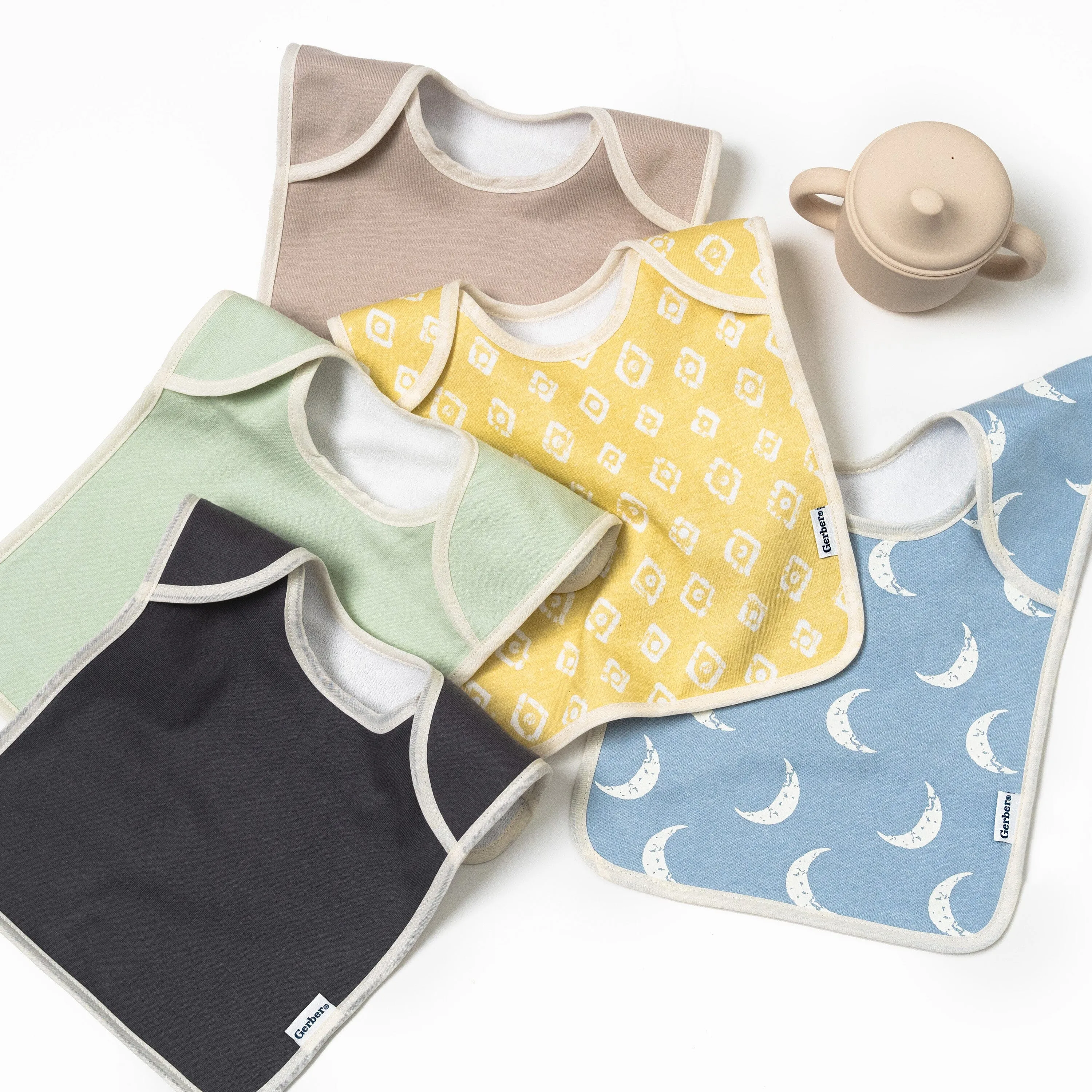 8-Pack Baby Neutral Safari Jersey Lap Shoulder Bibs
