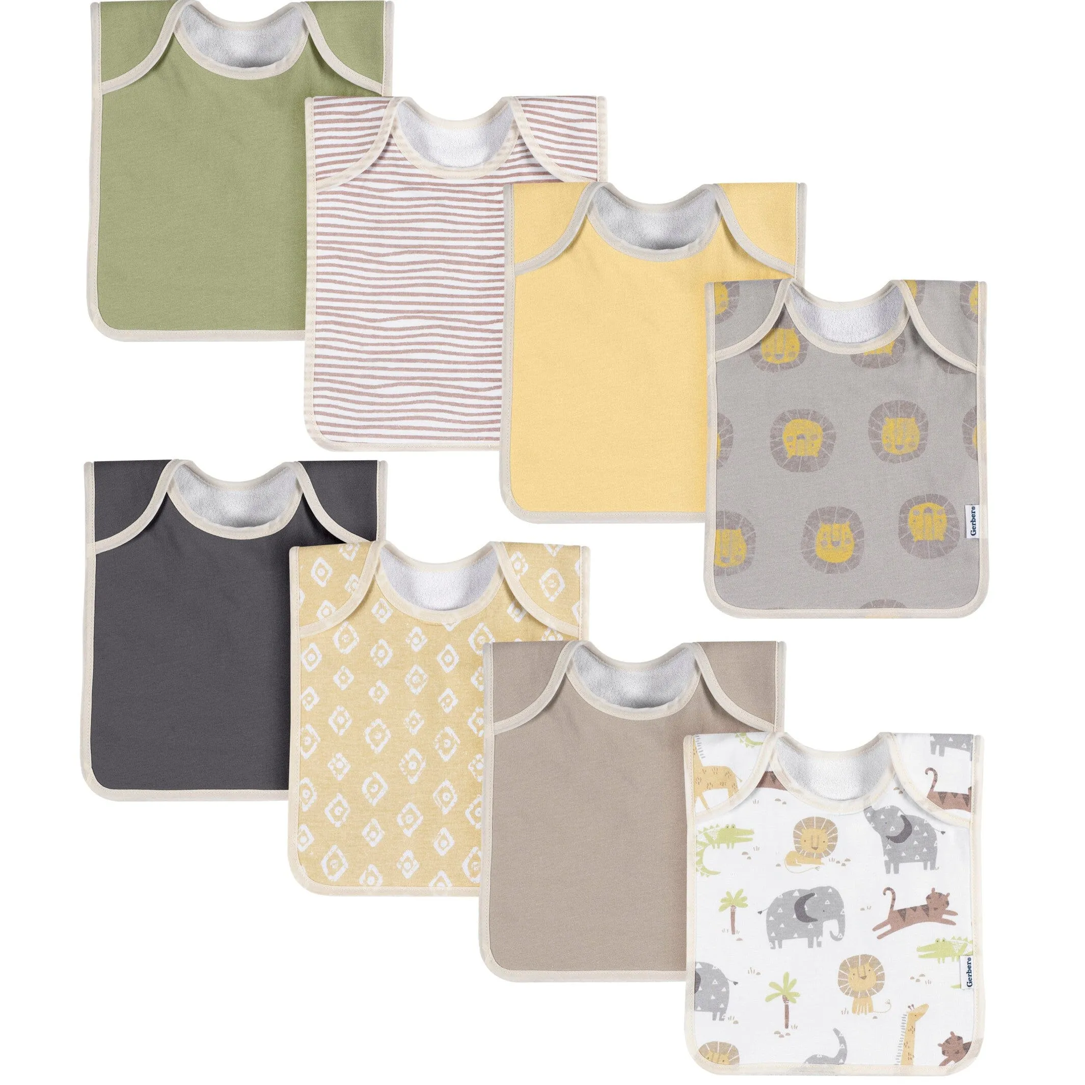 8-Pack Baby Neutral Safari Jersey Lap Shoulder Bibs