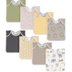 8-Pack Baby Neutral Safari Jersey Lap Shoulder Bibs