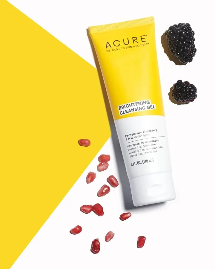 Acure Brightening Cleansing Gel - Pomegranate, Blackberry & Acai - 4 FL oz.