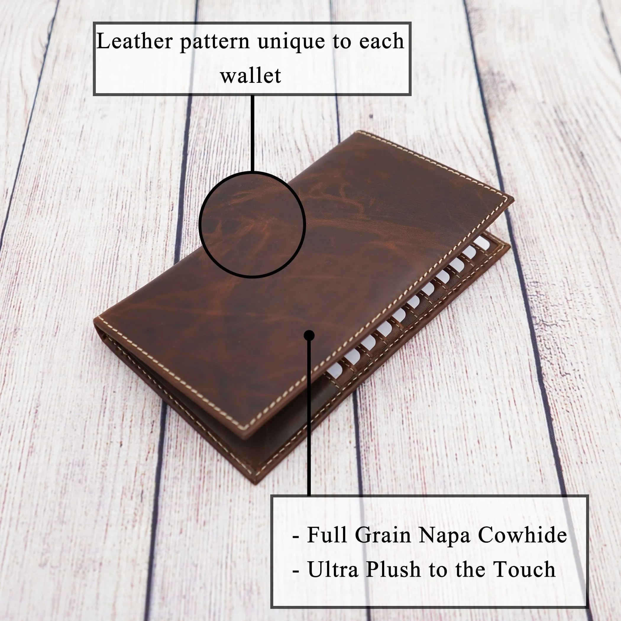 AG Wallets Distressed Brown Cowhide Leather Credit Card Organizer RFID Long Wallet, Holds Up To 20 Cards, 2 Side Cash Slots, 1 ID Slot