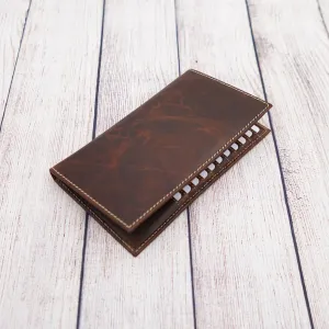 AG Wallets Distressed Brown Cowhide Leather Credit Card Organizer RFID Long Wallet, Holds Up To 20 Cards, 2 Side Cash Slots, 1 ID Slot