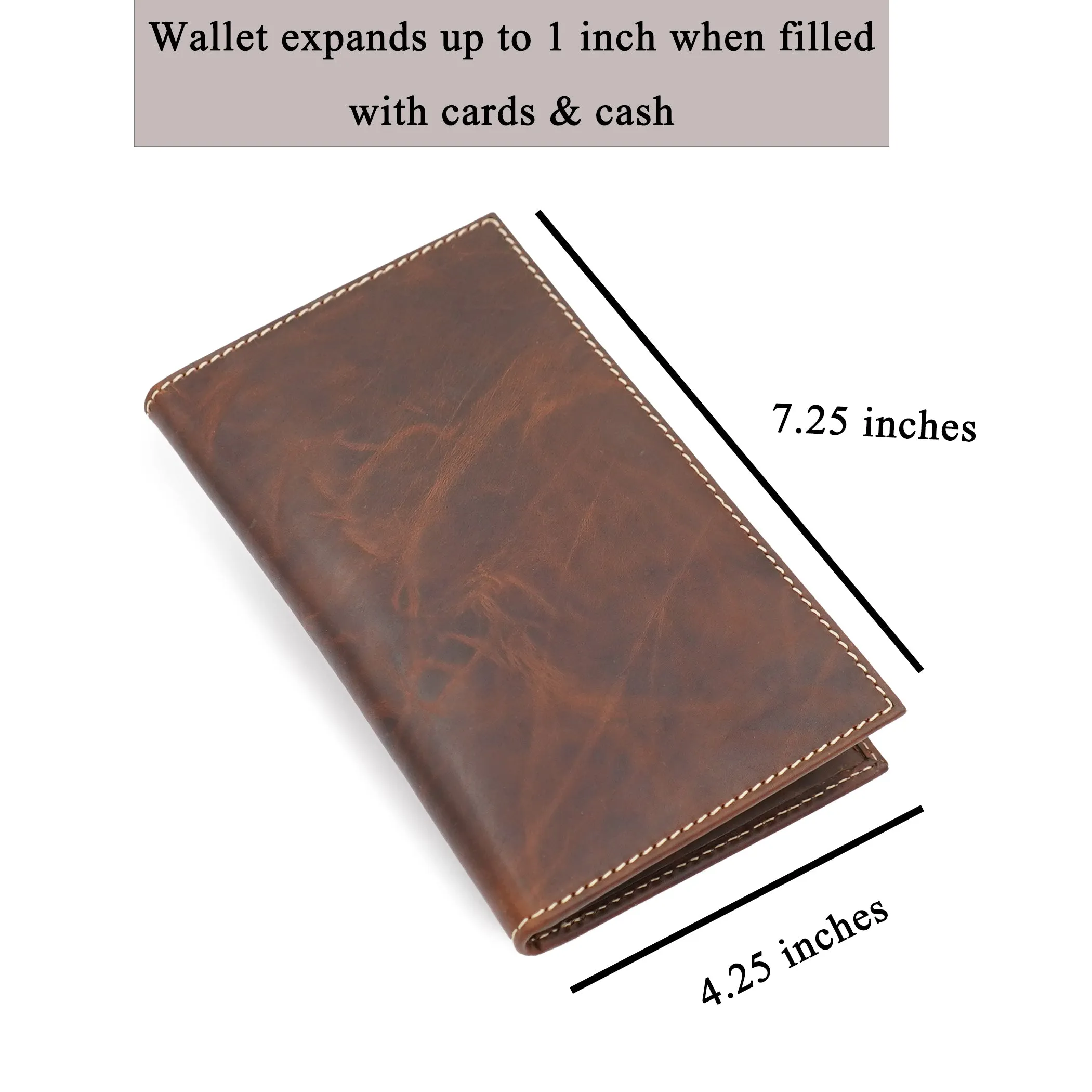 AG Wallets Distressed Brown Cowhide Leather Credit Card Organizer RFID Long Wallet, Holds Up To 20 Cards, 2 Side Cash Slots, 1 ID Slot