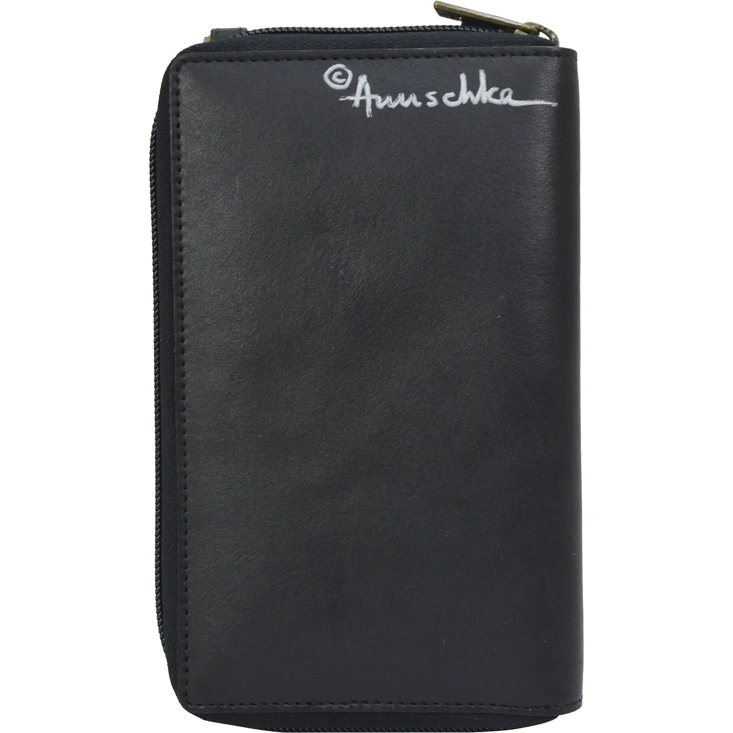 Anuschka Crossbody Phone Case Hummingbird Black Leather