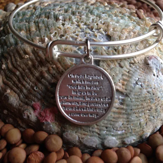 Archangel Raphael Charm with Prayer on Back Silver Expandable Inspirational Jewelry Adjustable Bracelet