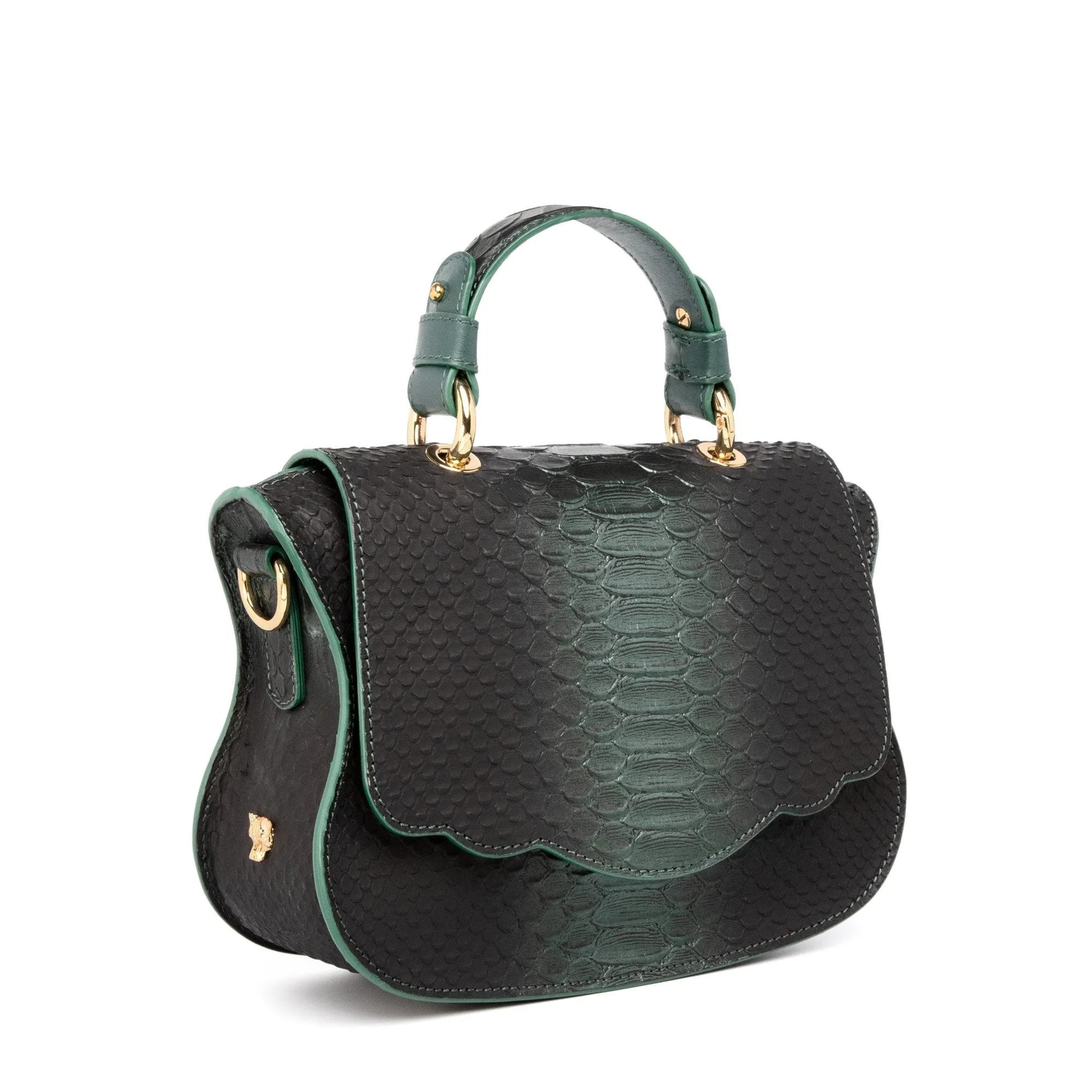 Audrey Couture: Designer Crossbody Bag in Green Snakeskin