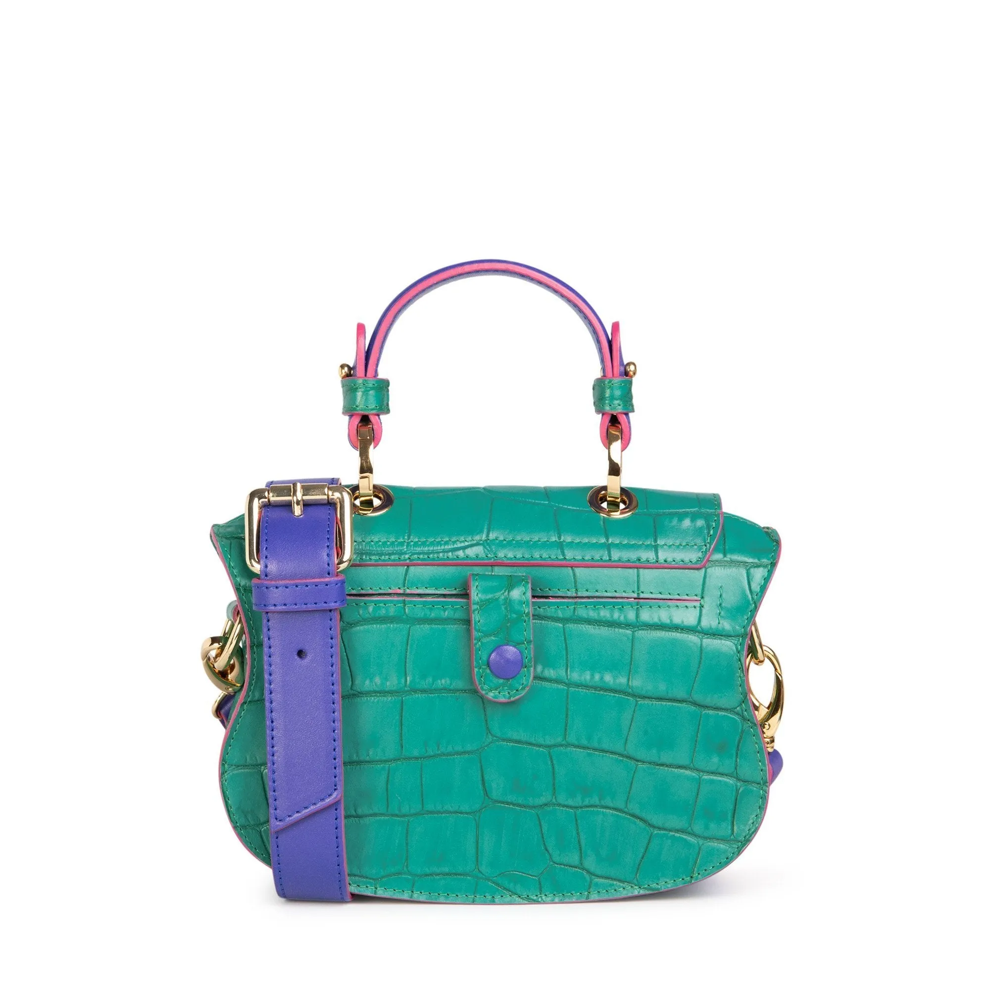 Audrey Micro: Green & Pink Croc-Embossed Designer Crossbody Bag