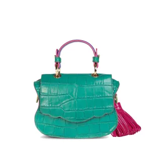 Audrey Micro: Green & Pink Croc-Embossed Designer Crossbody Bag