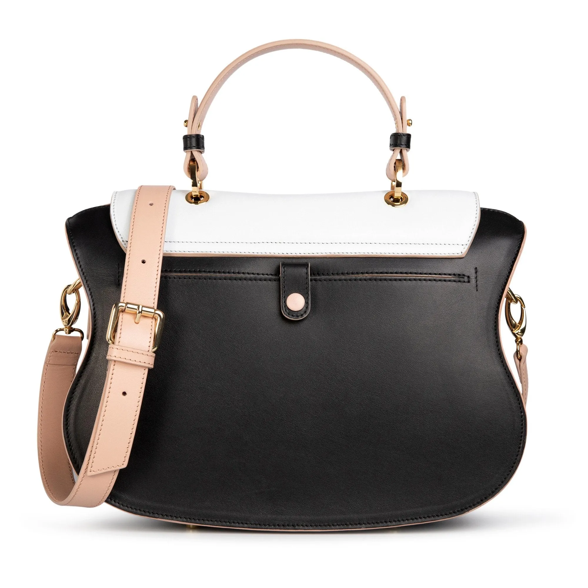 Audrey Satchel: Black Designer Handbag with Black & White Drip Design
