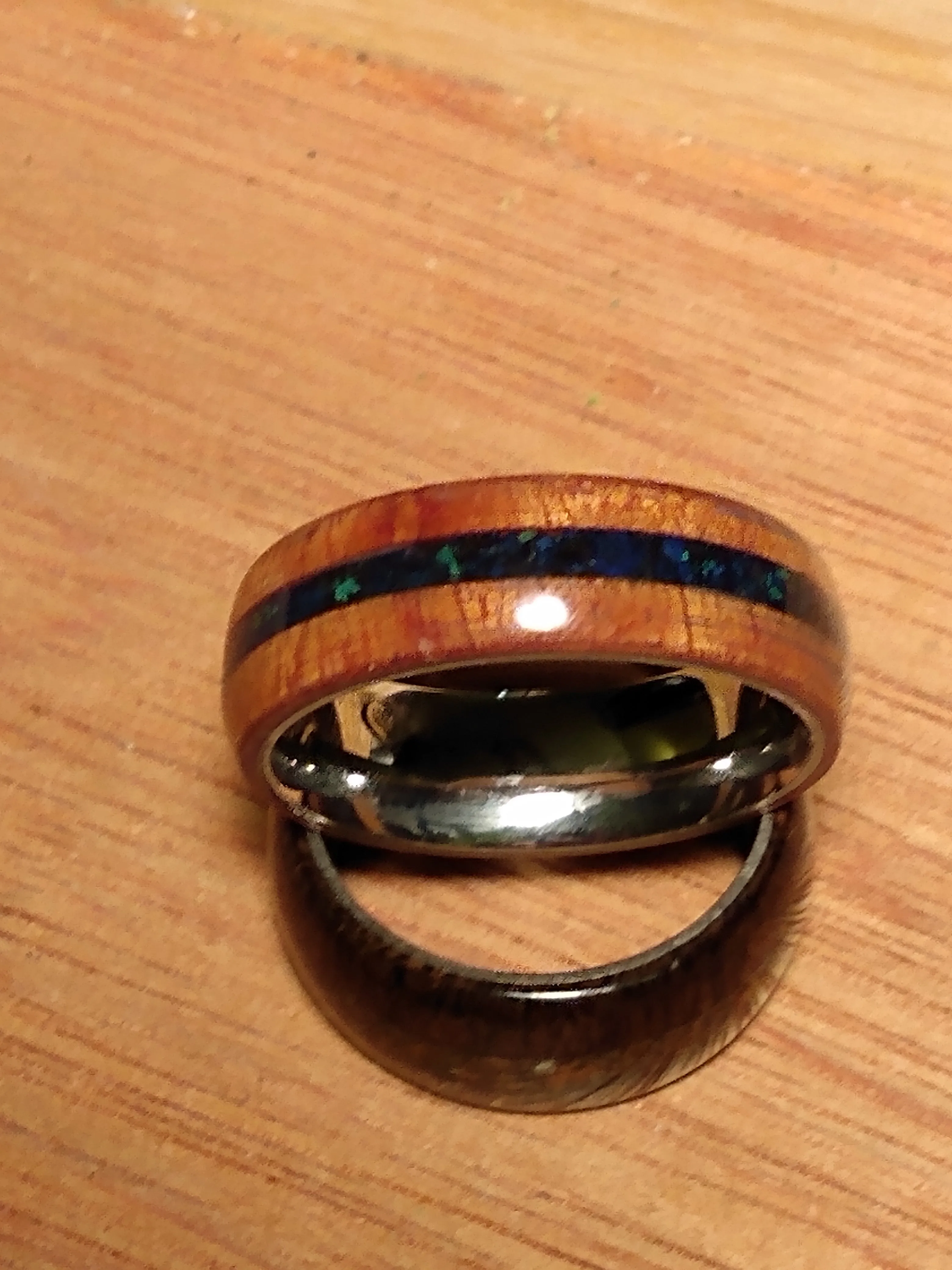 Azurite and Quilted Cedar Bentwood Ring