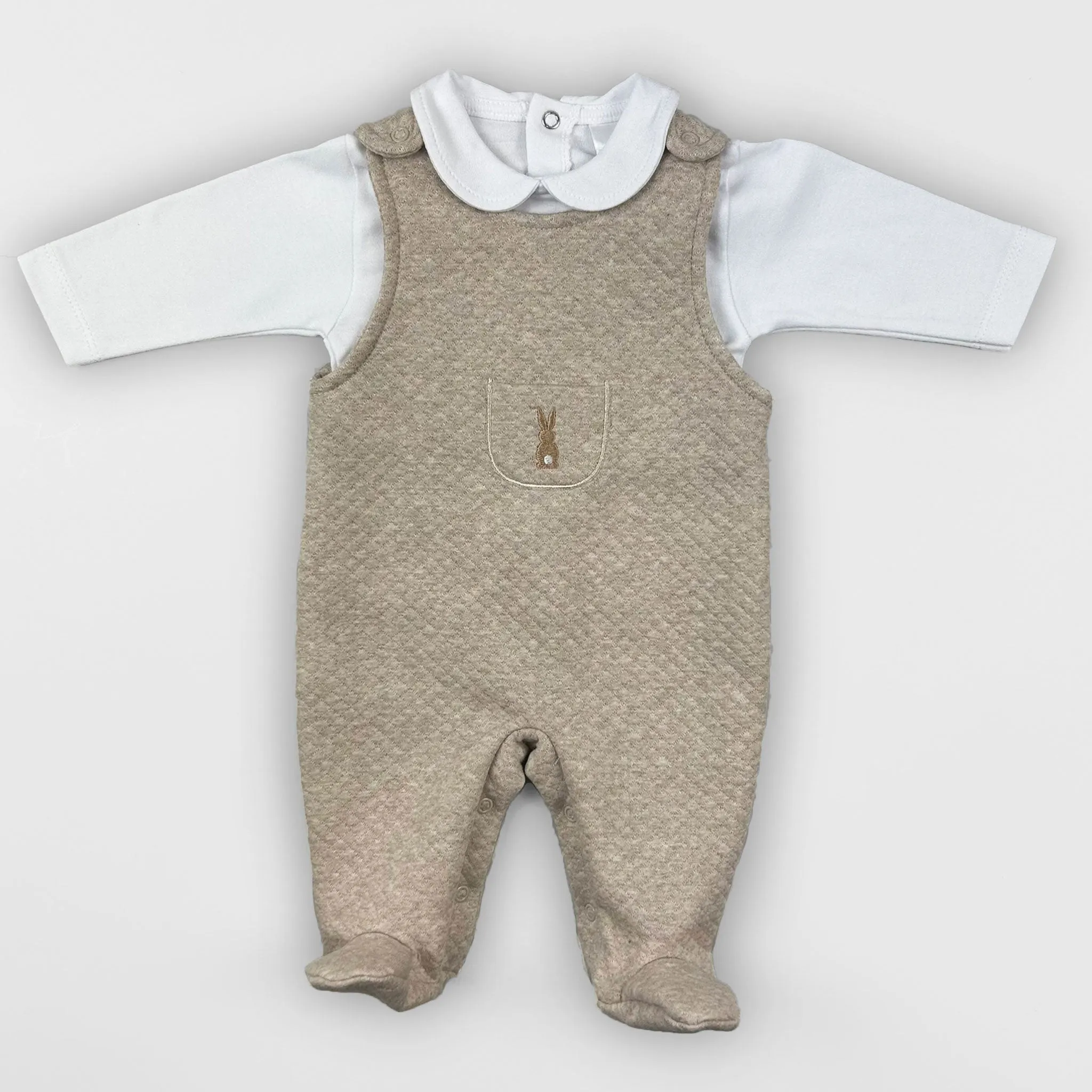 Baby Boys Beige Bunny Dungaree Set – Pex