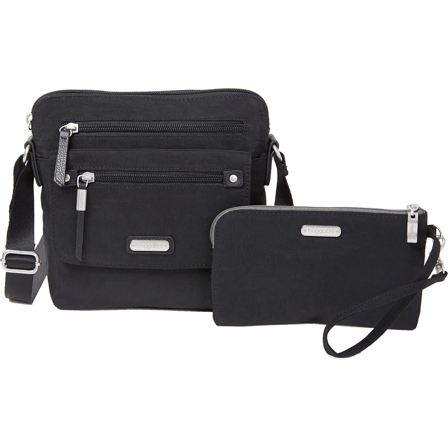 Baggallini Escape Crossbody With RFID Phone Wristlet Black Nylon