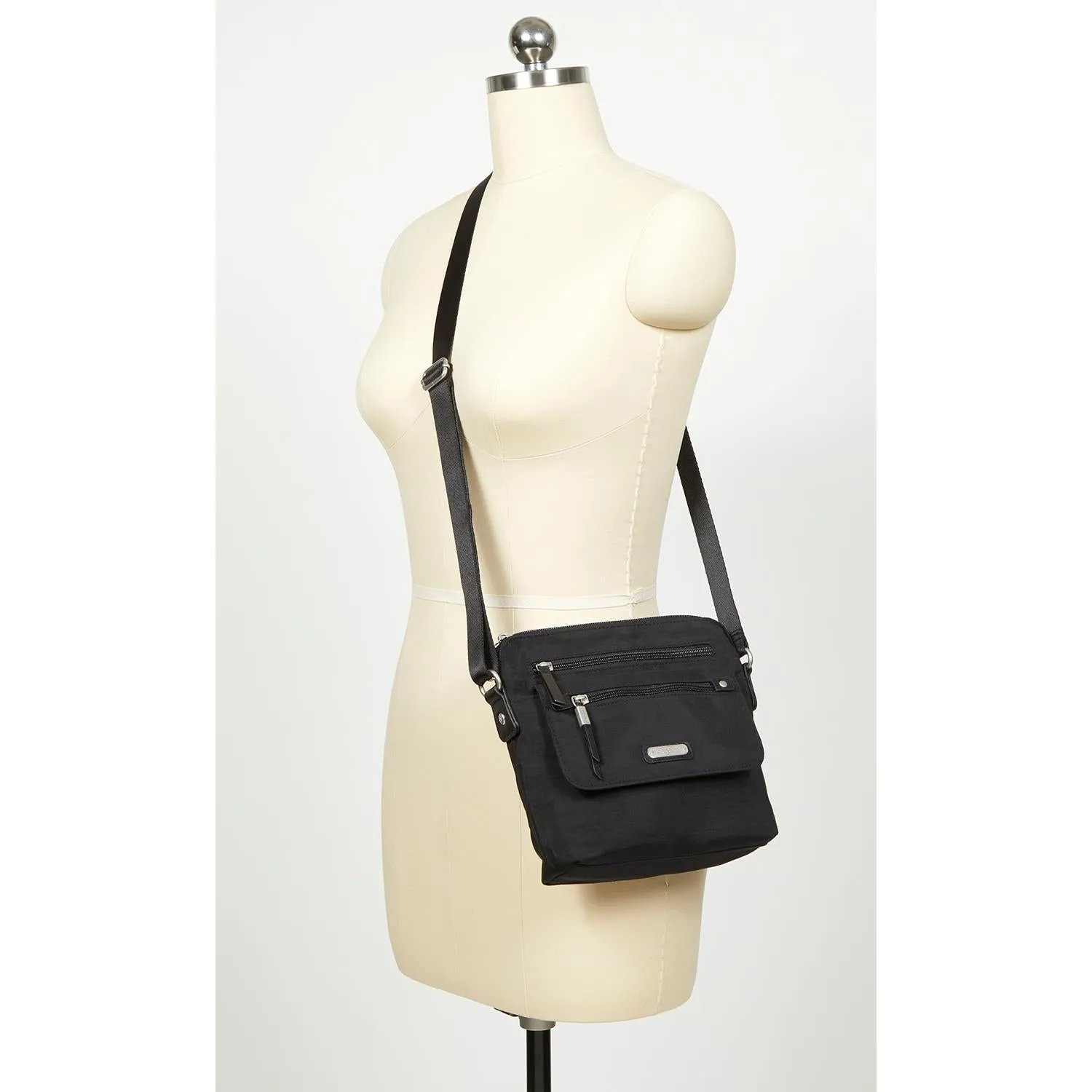 Baggallini Escape Crossbody With RFID Phone Wristlet Black Nylon