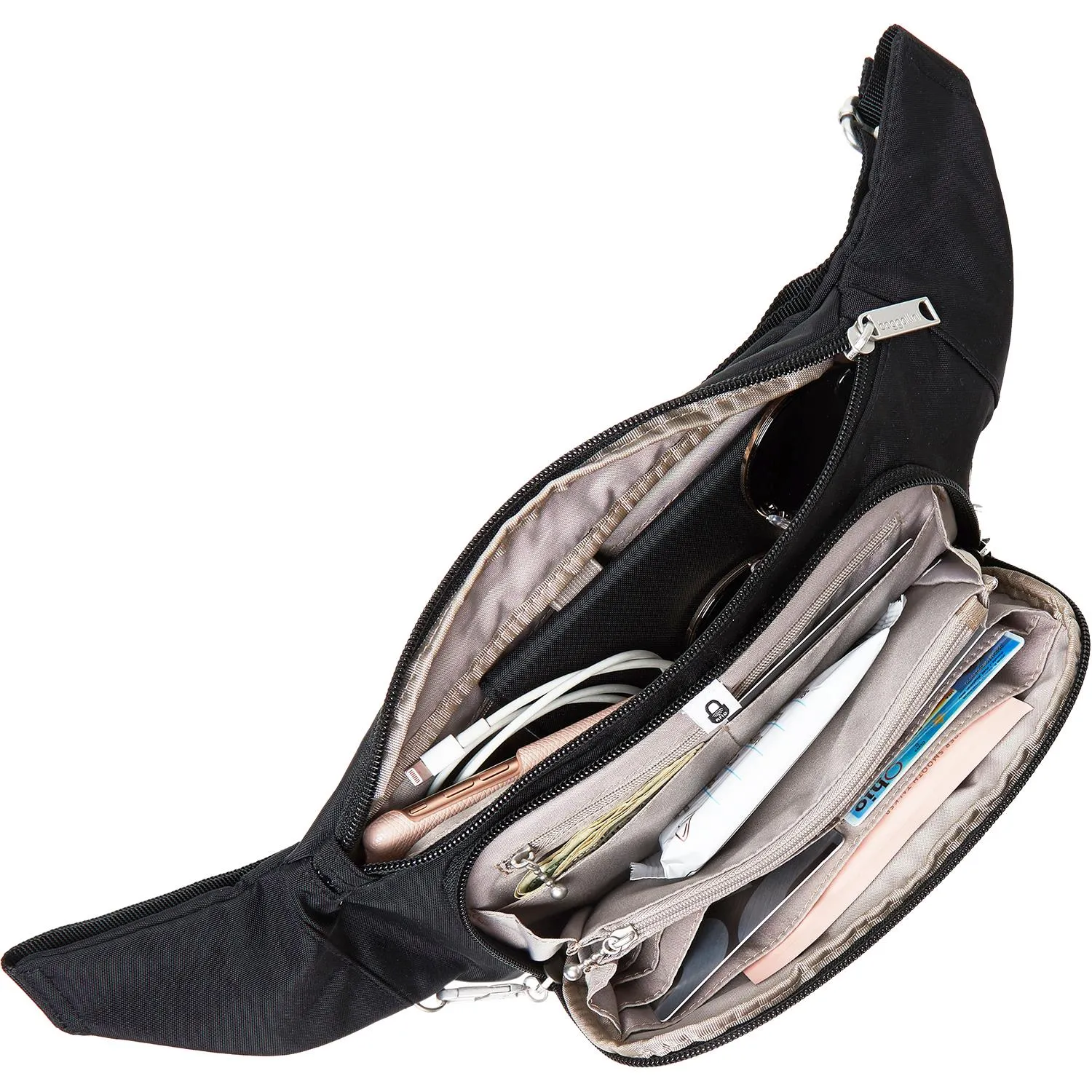 Baggallini Handsfree RFID Waistpack Bag Black Nylon