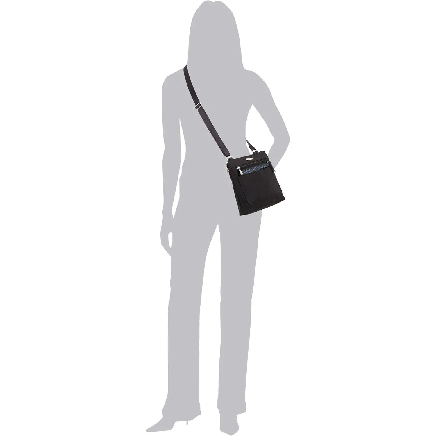 Baggallini Peek-A-Boo Crossbody Bag Black/Charcoal Cheetah Nylon