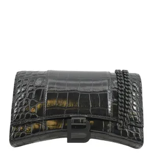 BALENCIAGA Hourglass Leather Chain Wallet Shoulder Bag Black