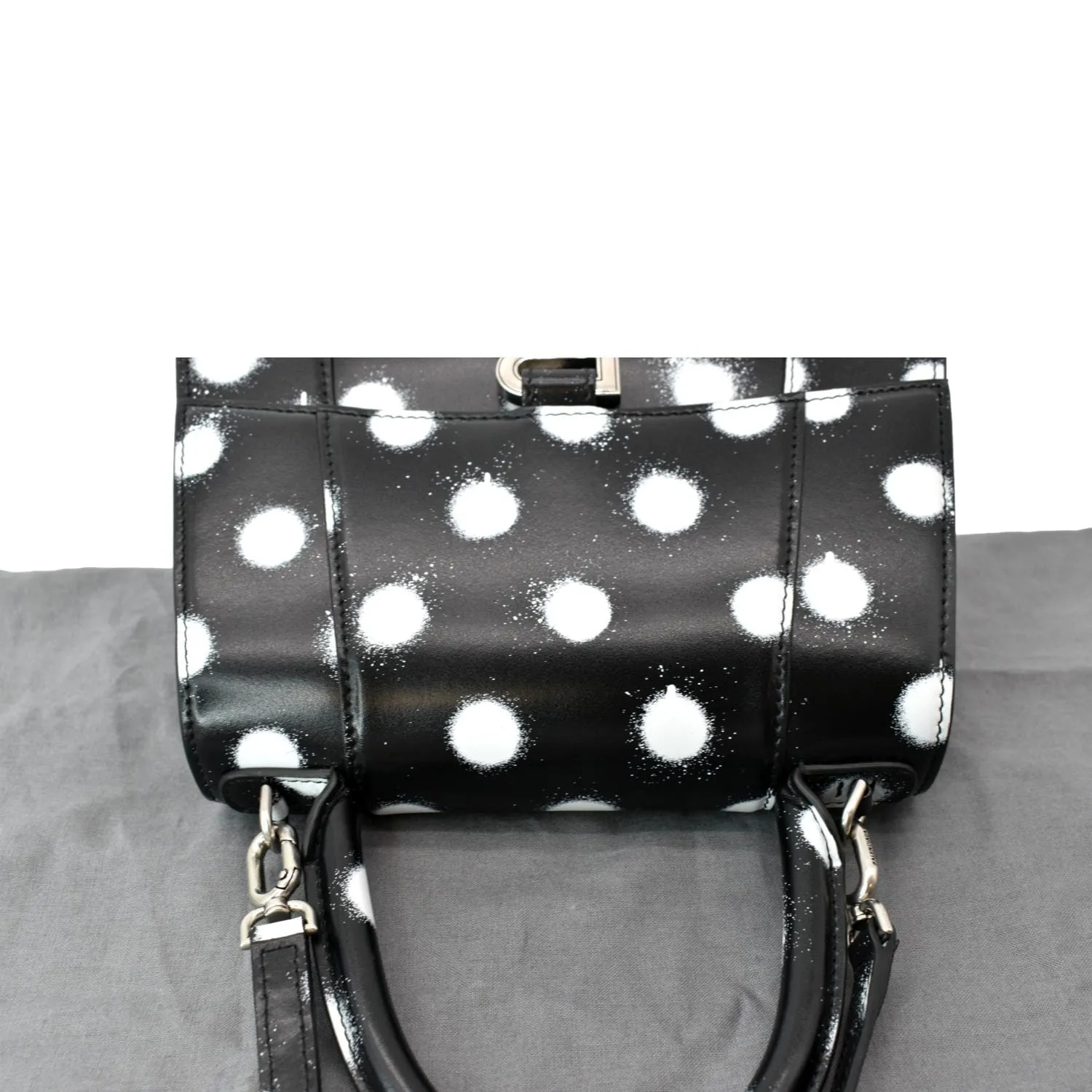 BALENCIAGA Women Hourglass Polka Dot Leather Tote Shoulder Bag Black