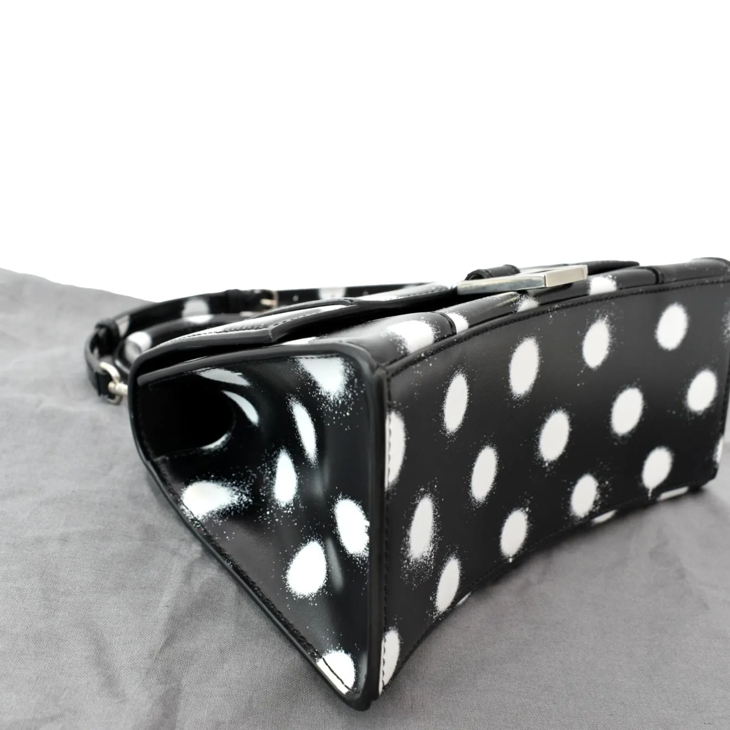 BALENCIAGA Women Hourglass Polka Dot Leather Tote Shoulder Bag Black