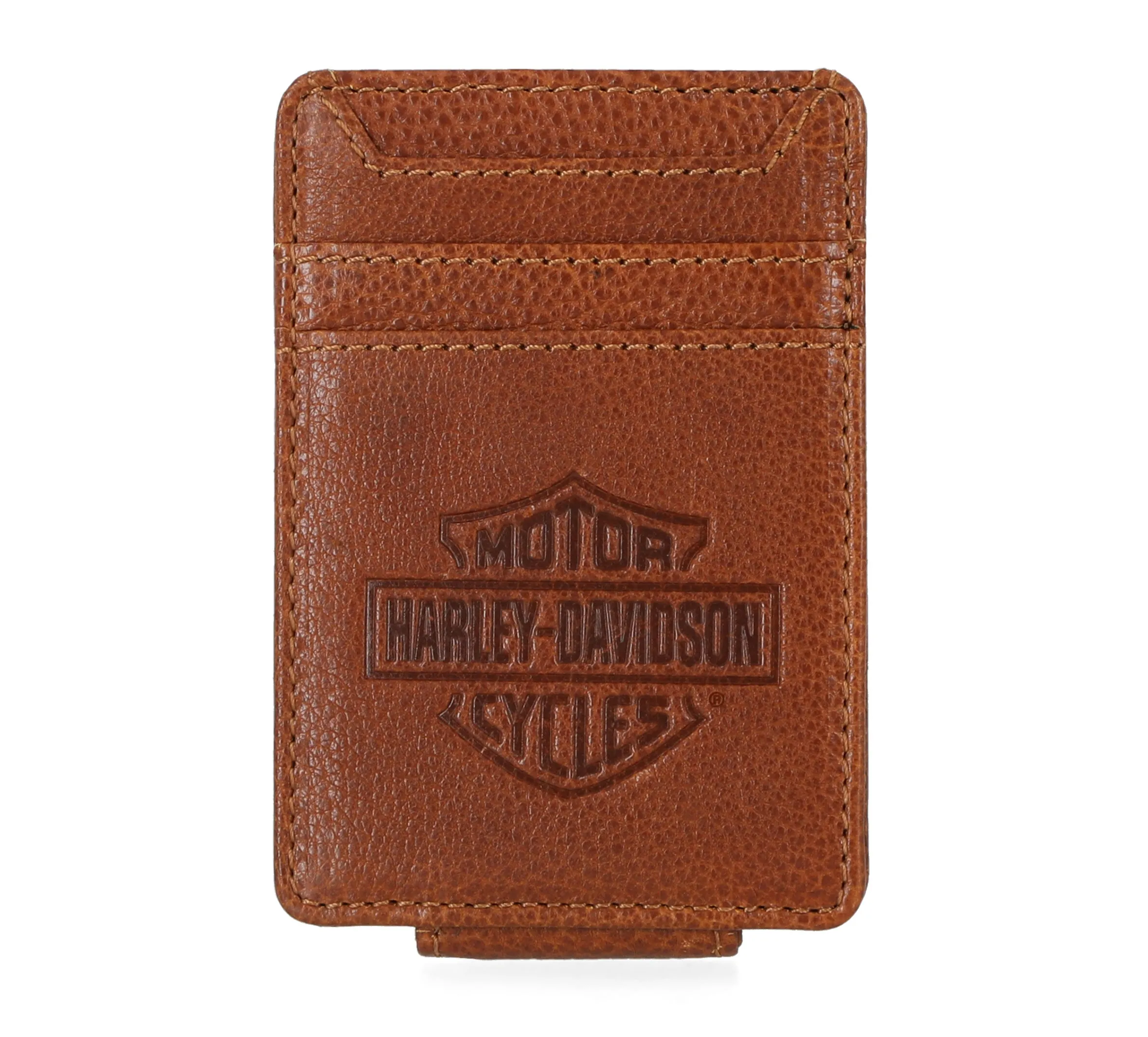 Bar & Shield Front Pocket Money Clip Wallet - Cognac