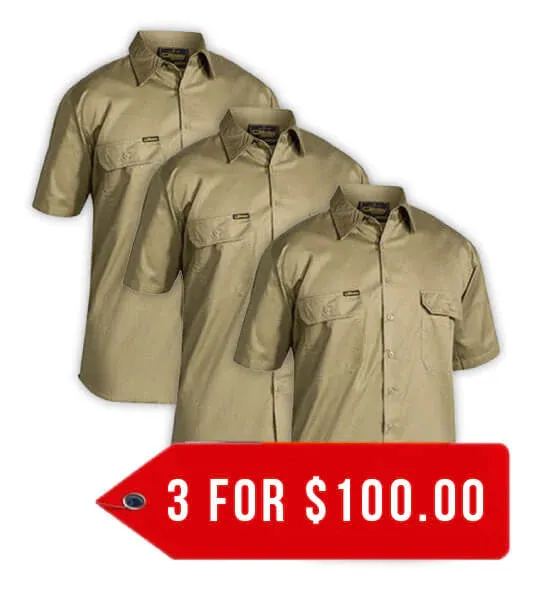 Bisley Cool Lightweight Drill Shirt - Short Sleeve-3 Pack-(BS1893-1)