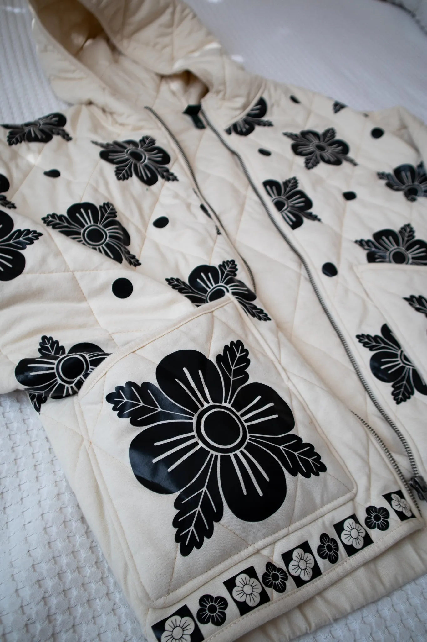 Black and White Flower Coat - Handmade Original