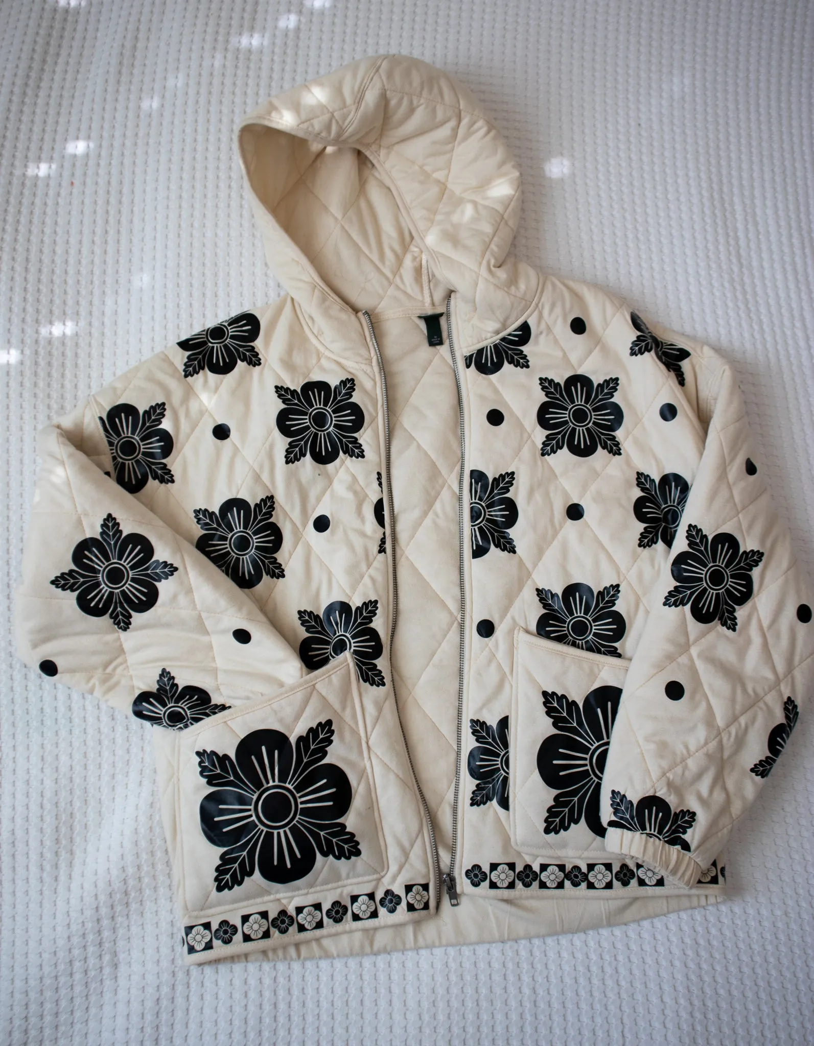 Black and White Flower Coat - Handmade Original