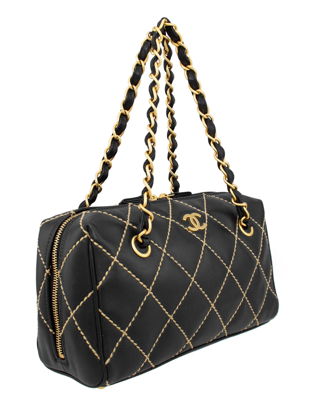 Black Leather Wild Stitch Surpique Bowler Bag