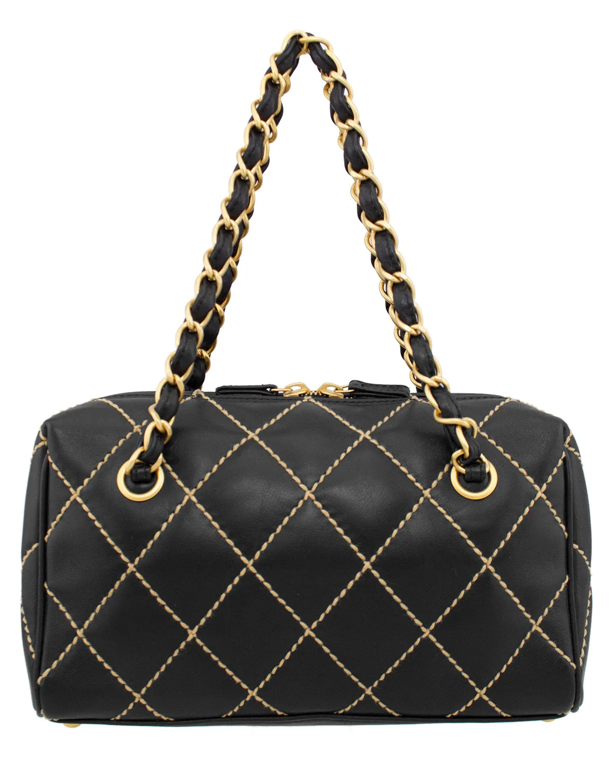 Black Leather Wild Stitch Surpique Bowler Bag