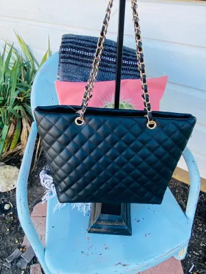 Black Quilted Tote Handbag