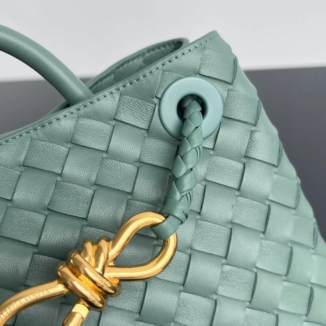 Bottega Veneta Andiamo Mint Green Natural Leather Gold Hardware