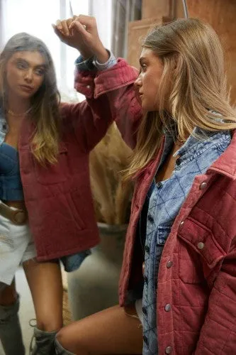 Brick Mineral Wash Quilted Shirt Jacket