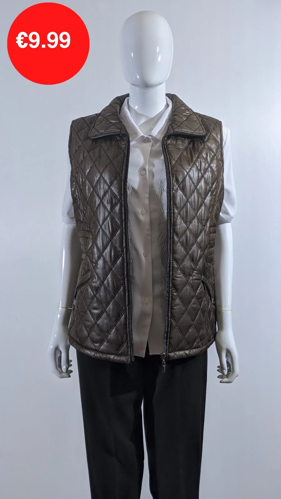 Brown Diamond Quilted Waistcoat with Zipped Pockets