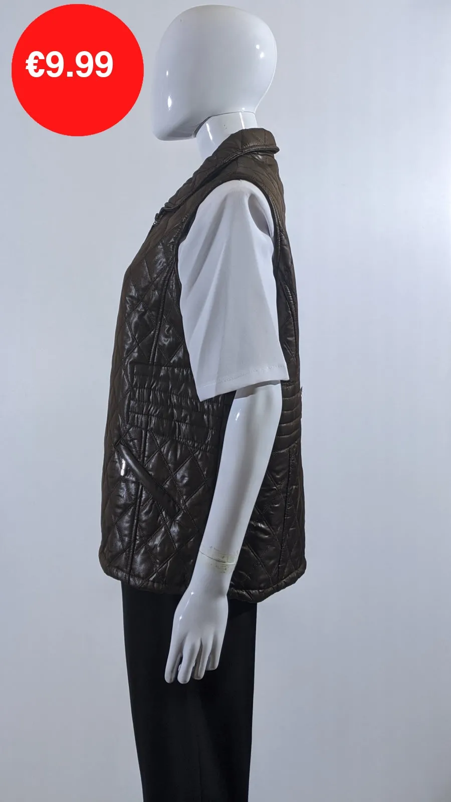 Brown Diamond Quilted Waistcoat with Zipped Pockets