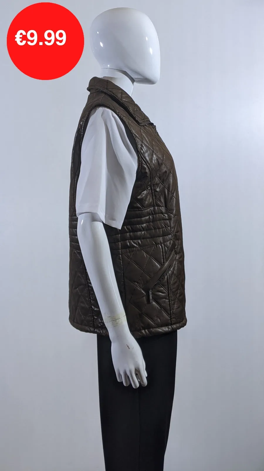 Brown Diamond Quilted Waistcoat with Zipped Pockets