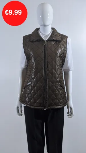 Brown Diamond Quilted Waistcoat with Zipped Pockets