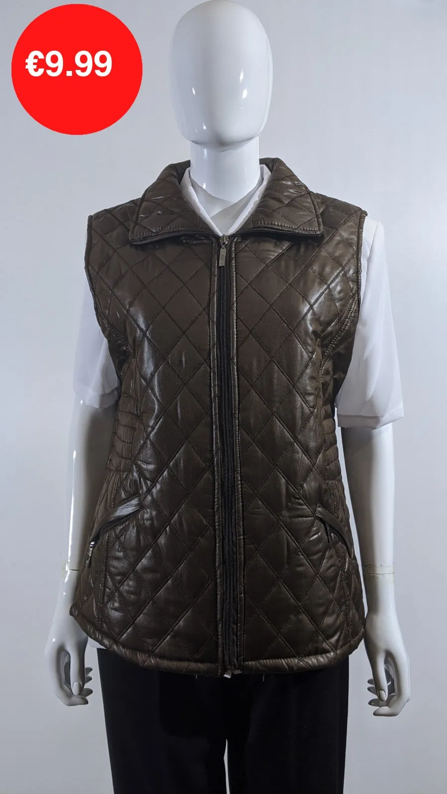 Brown Diamond Quilted Waistcoat with Zipped Pockets